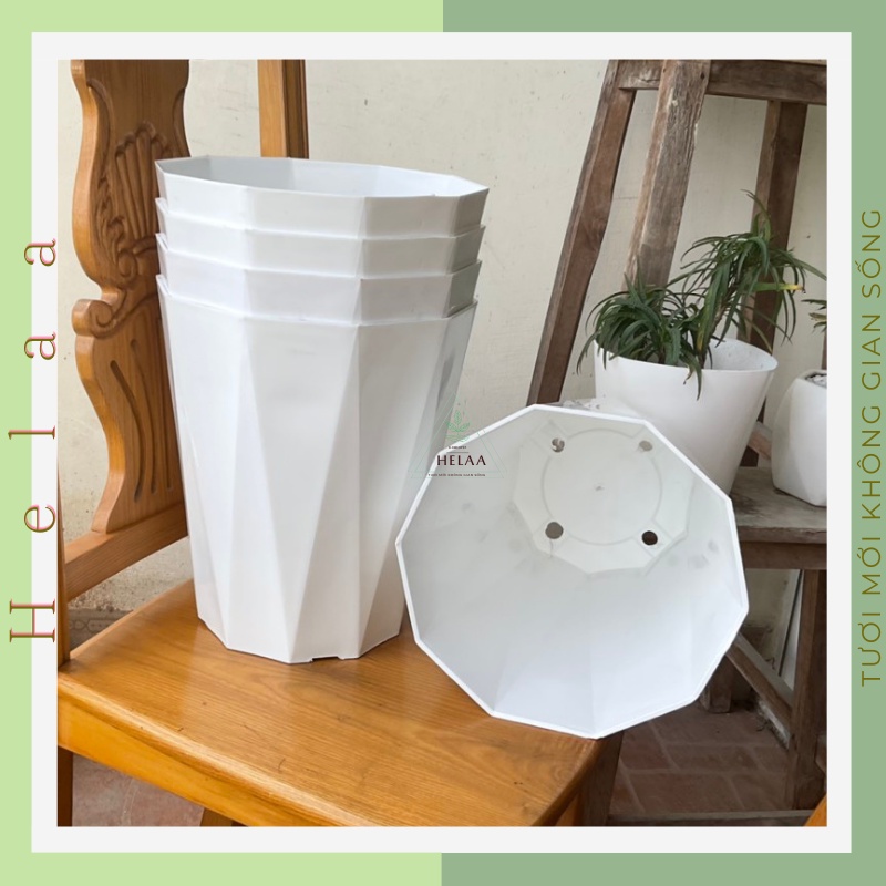 Combo 5 Chậu Nhựa Trồng Cây Kim Cương, Chậu Cây Cảnh, Hoa, Ban Công, Sân Vườn Kiểu Dáng Hiện Đại 29x25cm
