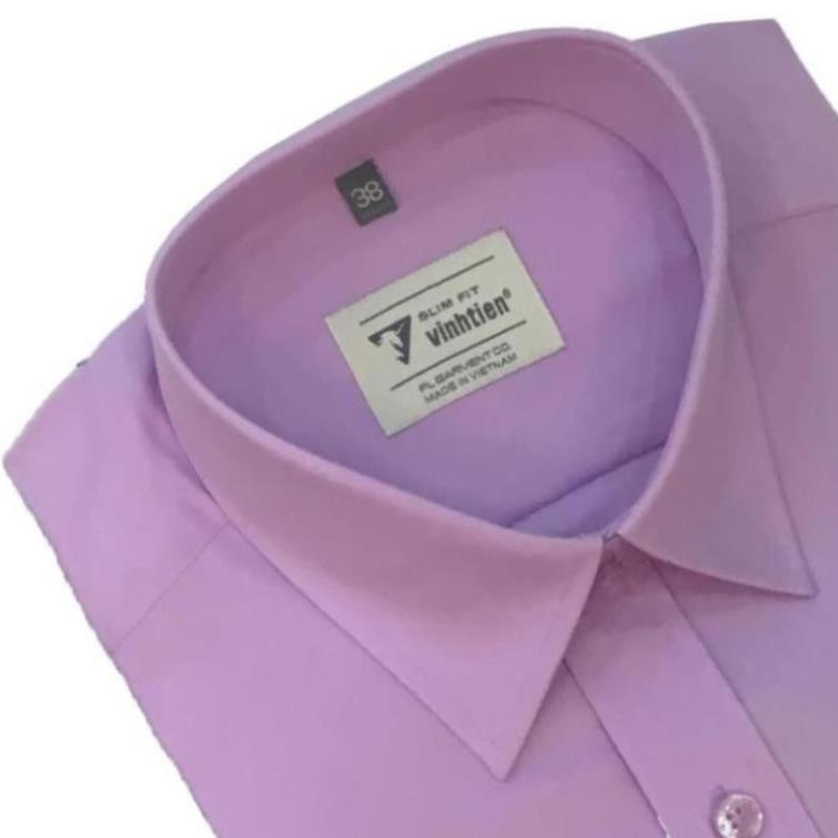( Bão Sale ) Áo sơ mi ngắn tay trơn màu Slim Fit Vĩnh Tiến màu tím hồng đậm ! NEW ⁶ ' $ ' ! - .