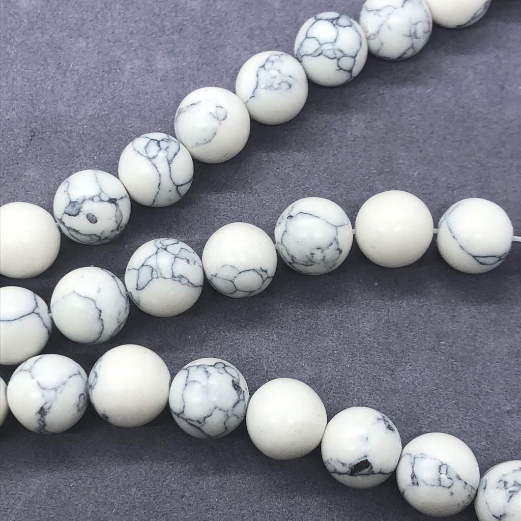 Hạt đá turquoise trắng hình tròn 4-12mm tự làm phụ kiện trang trí