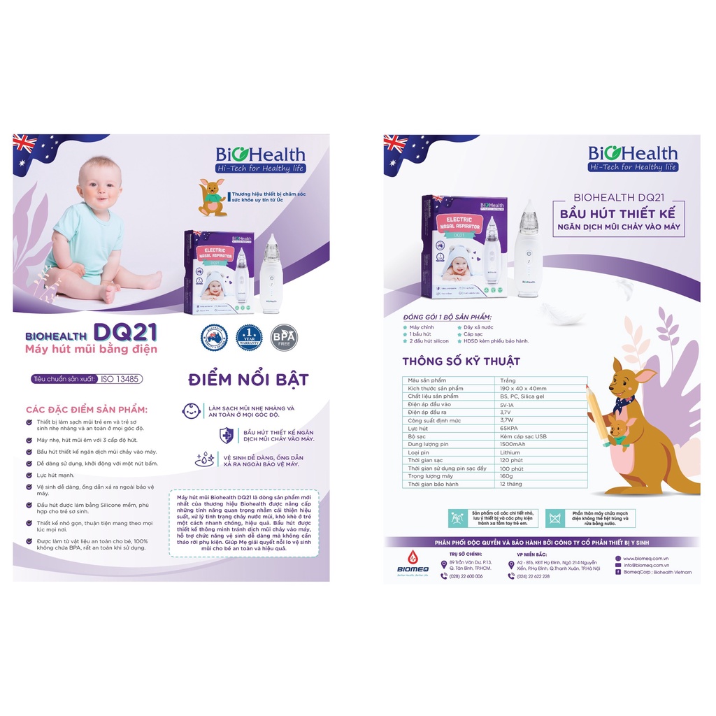 Máy hút mũi cầm tay cho bé BioHealth DQ21 Công nghệ Úc - Hàng chính hãng