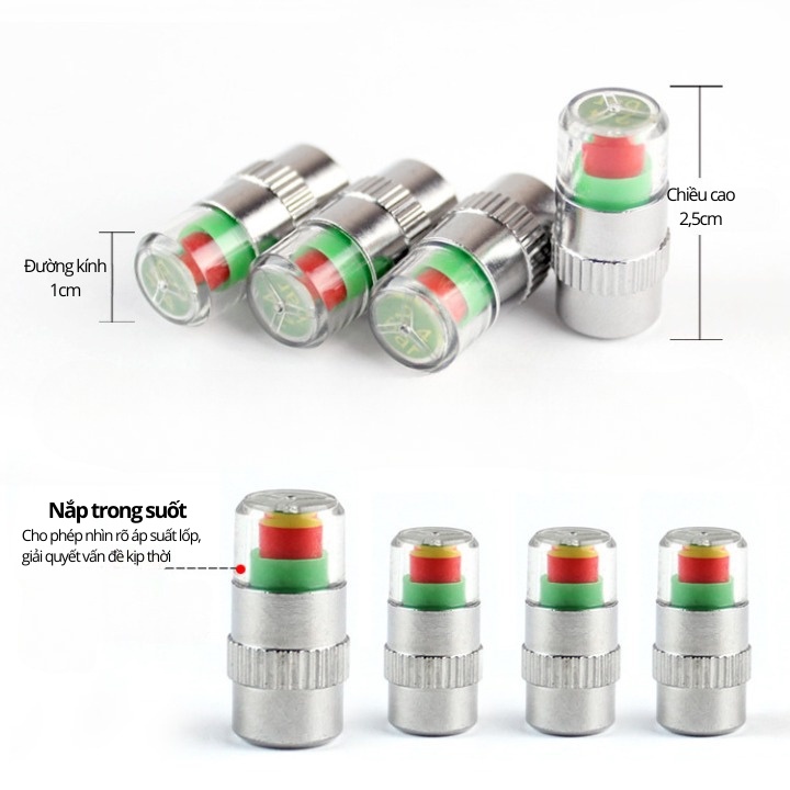 Nắp Van Cảnh Báo Áp Suất Lốp Ô Tô Thông Minh Nhiều Mức Độ 4  By-419