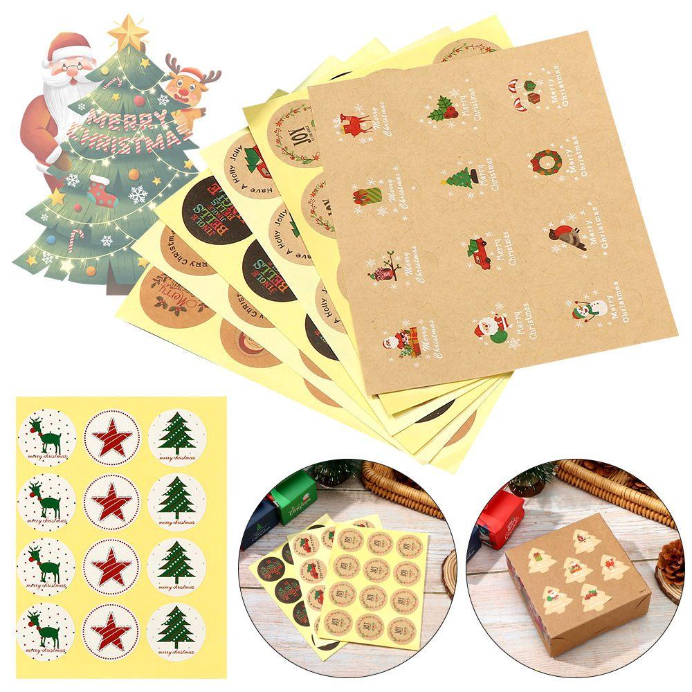 Set 10 Tấm Nhãn Dán Bằng Giấy In Họa Tiết Giáng Sinh Trang Trí Gói Bánh DIY
