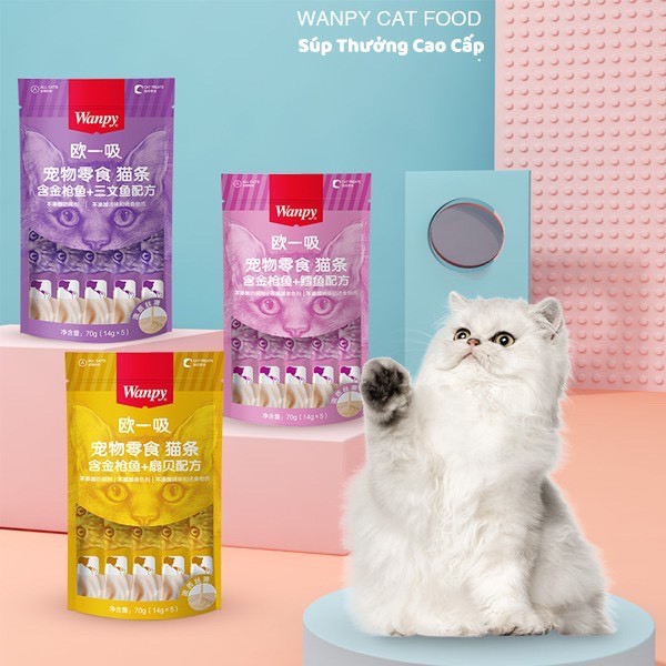 Súp Thưởng Cao Cấp WANPY cho Mèo Gói 70gr 5 Thanh Đủ Vị | Vie PETSHOP