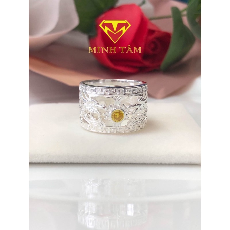 Nhẫn nam bạc hình rồng đá màu vàng đeo ngón cái-Minh Tâm Jewelry