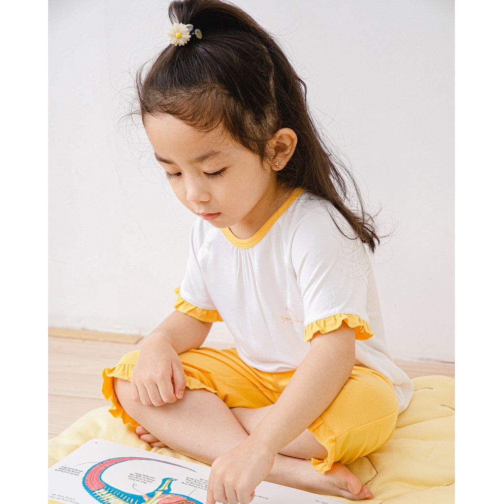 Bộ Quần Áo Cộc Bé Gái Nous Kids Trắng Vàng (Size từ 2-3 tuổi đến 5-6 tuổi)