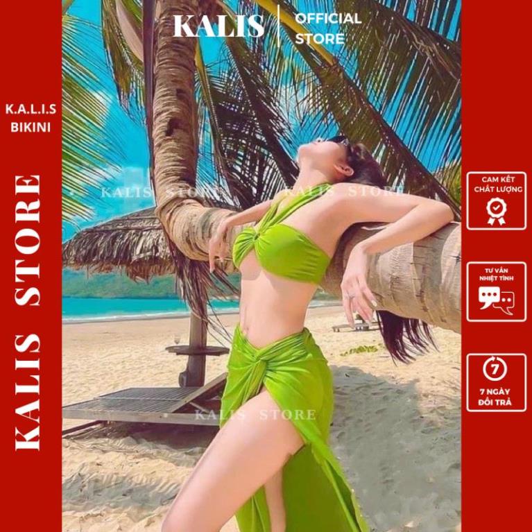 Bikini, Đồ Bơi Đi Biển Set 3 Món Áo Ngực Chéo Cổ Kèm Váy Xoắn Hông M70 | Kalis Store