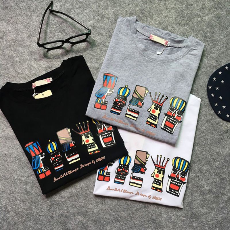 Áo thun unisex tay ngắn cổ tròn in hoạ tiết hoạt hình phong cách Hàn Quốc