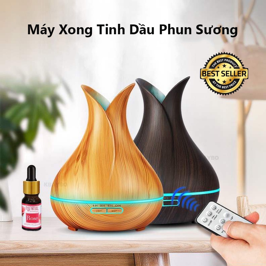 Máy Phun Sương, Máy Tạo Ẩm Thanh Lọc Không Khí, Máy Xong Tinh Dầu Phun Sương Hình Búp Sen 400Ml (Có Điều Khiển)