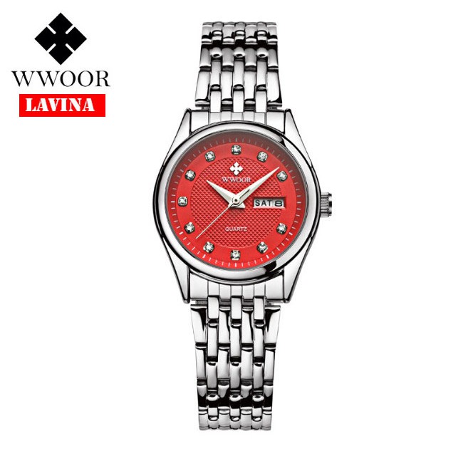 Đồng Hồ Nữ Dây Thép Không Gỉ Cao Cấp Chronograph WWOOR-F5 (Đỏ)