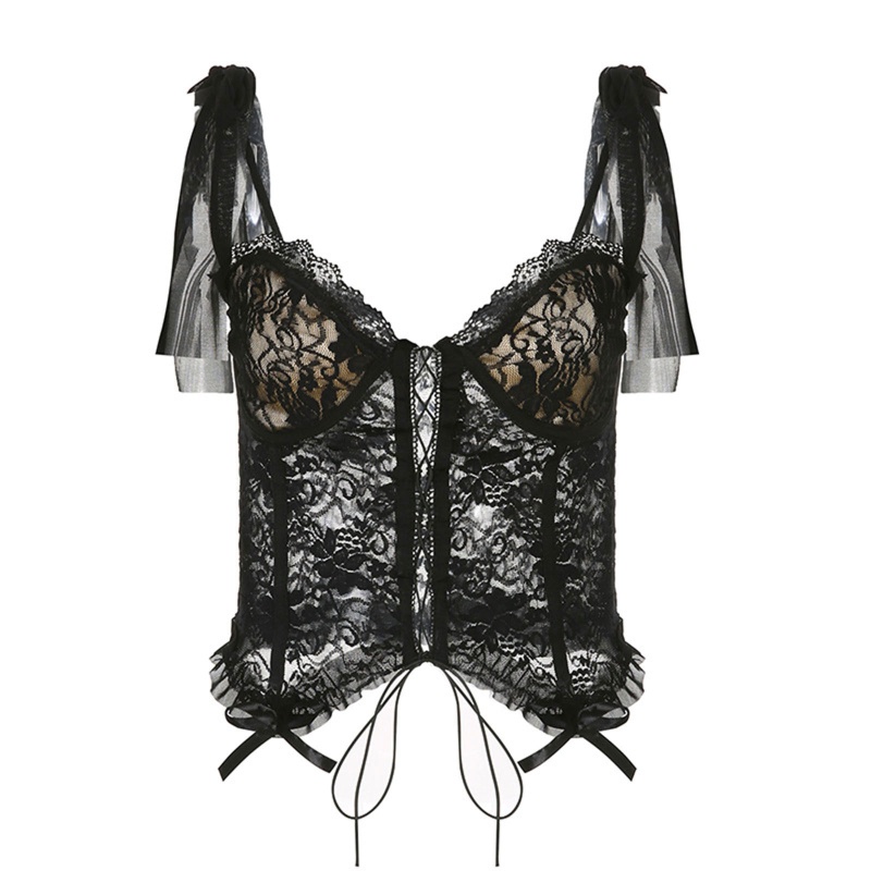 Áo Croptop Không Tay Phối Ren Xuyên Thấu Gợi Cảm Dành Cho Nữ