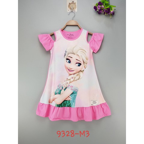 Váy bé gái, cotton,hở vai,in elsa, màu tím, hiệu Tinykids, size nhỡ 9t-14t, ri6/t6a7(c1)/t6a1(a2)/5