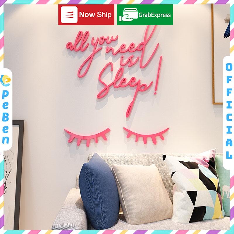 Tranh dán tường mica 3d decor khổ lớn đôi mắt ngủ Nhiều Size - EPeBen