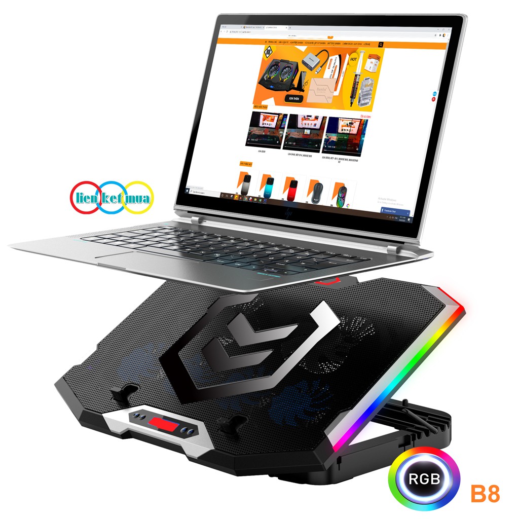 Quạt làm mát Laptop Bamba B8 và Bamba B9 có Led RGB ( 2 Quạt lớn) - Đế tản nhiệt Laptop có Led RGB