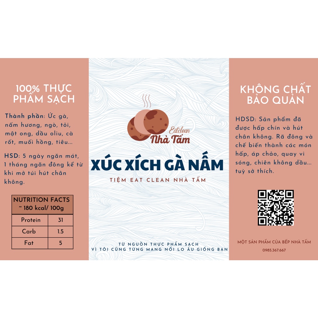 Xúc Xích Ức Gà Nấm Hương Eatclean Eat Clean bịch 500gr