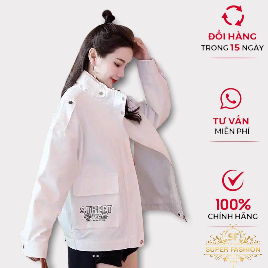 Áo Khoác Kaki Nữ Super Fashion Phối Túi Hộp THời Trang