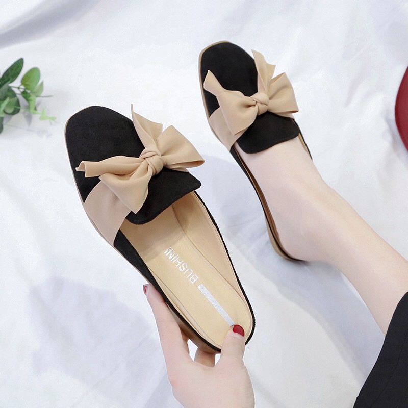 Dép sục nữ da lộn thắt nơ lụa cực xinh-sục nơ da lộn siêu hot