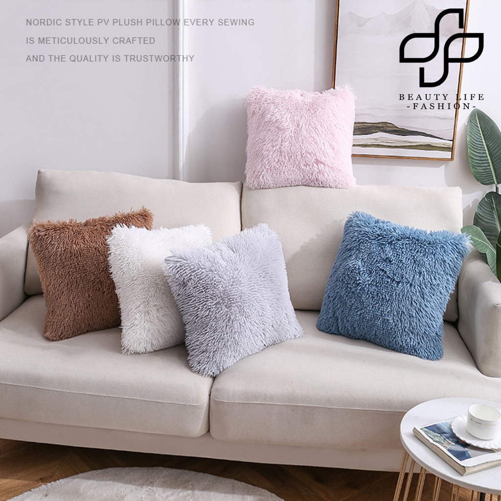 Vỏ gối ghế sofa hình vuông phối lông nhung mềm mịn