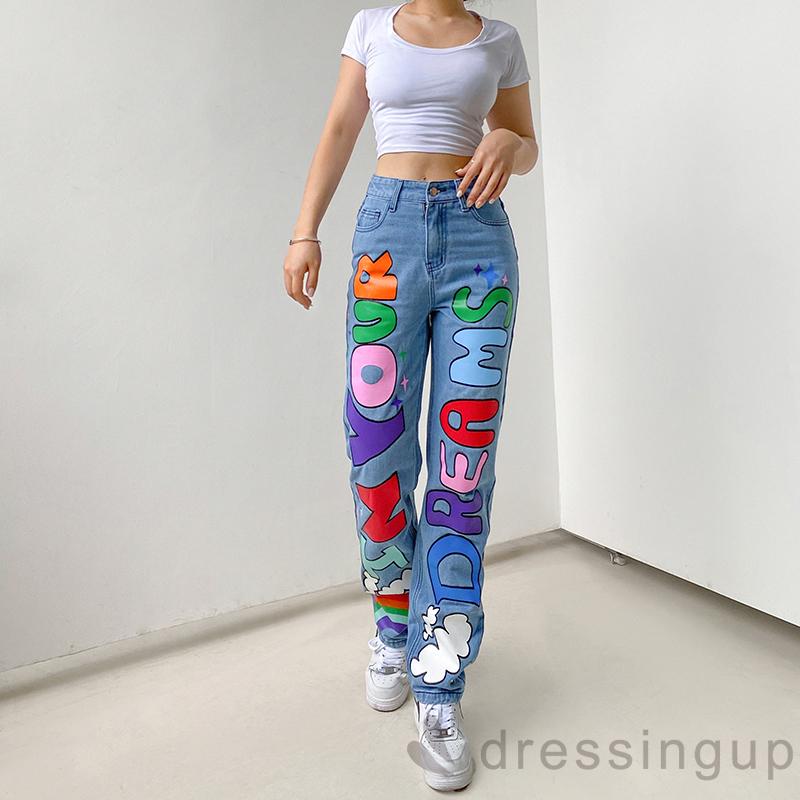 Quần Jeans Dài Ống Rộng Thời Trang Cho Nữ