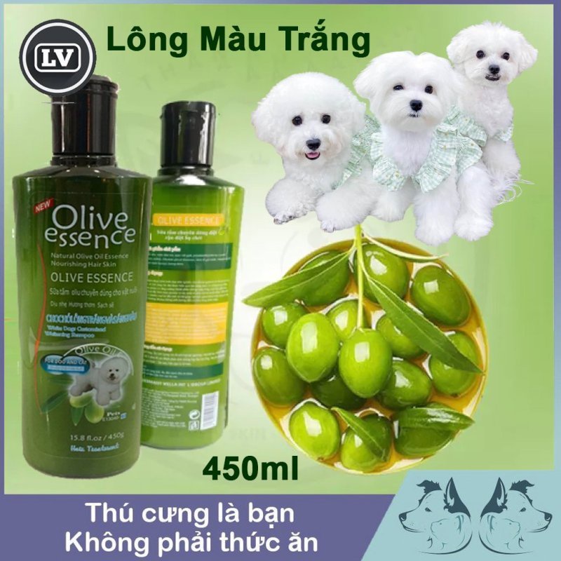 Sữa tắm chó mèo lông trắng - Dầu tắm Olive 450ml giúp mềm mượt lông, chăm sóc nuôi dưỡng lông, lưu hương thơm