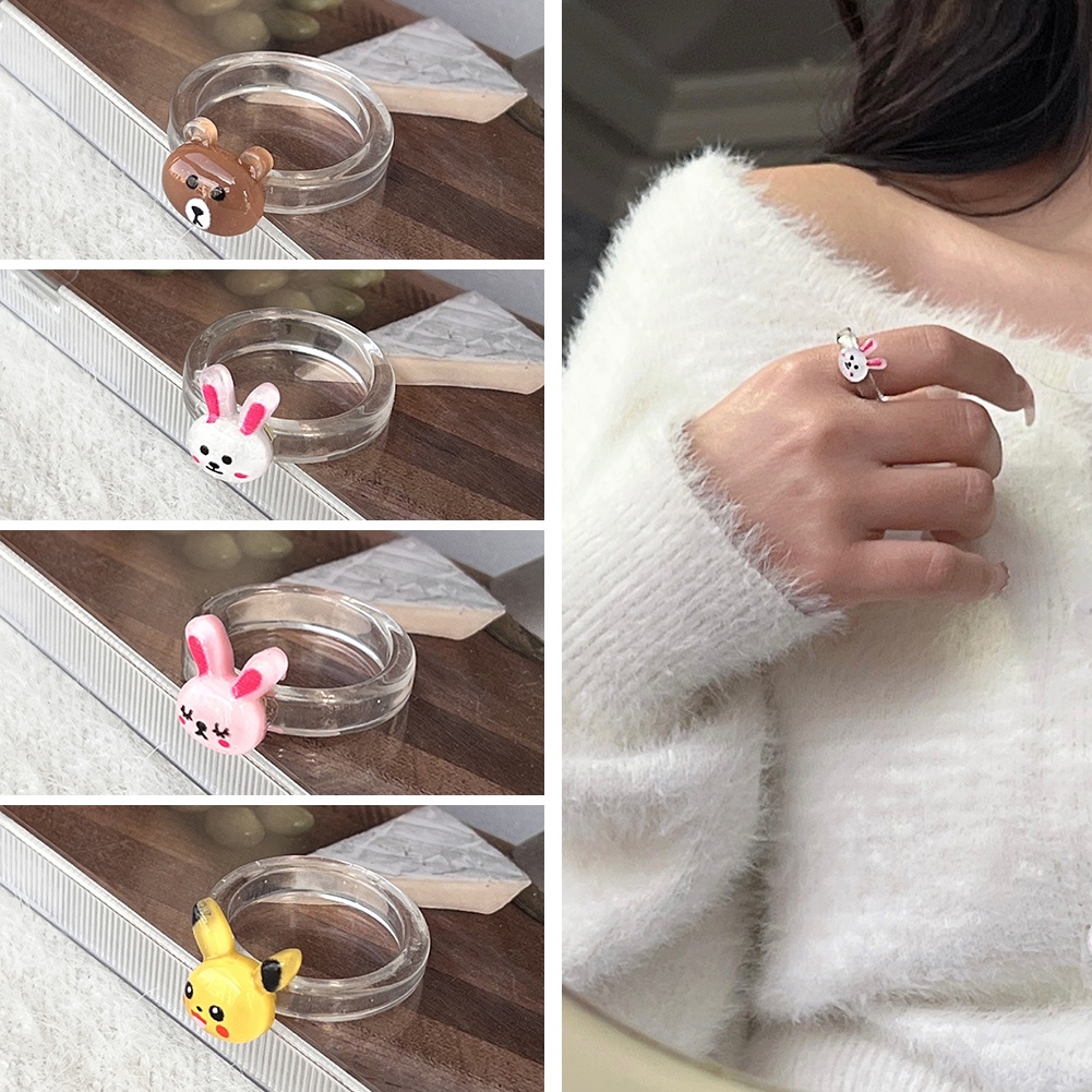Nhẫn Acrylic Trong Suốt Hoạ Tiết Hoạt Hình Dễ Thương