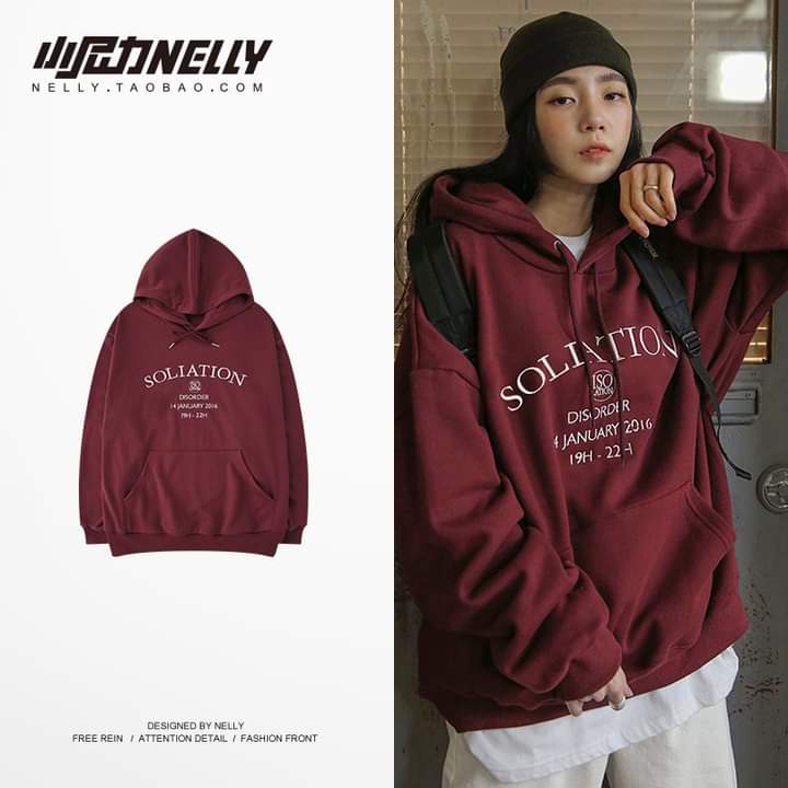 Áo HOODIE đỏ đô SOLIATION. From rộng, tay bồng,bo tay, có túi trước. Vải nỉ ngoại dày mềm đẹp. Mặc bao ấm. | BigBuy360 - bigbuy360.vn