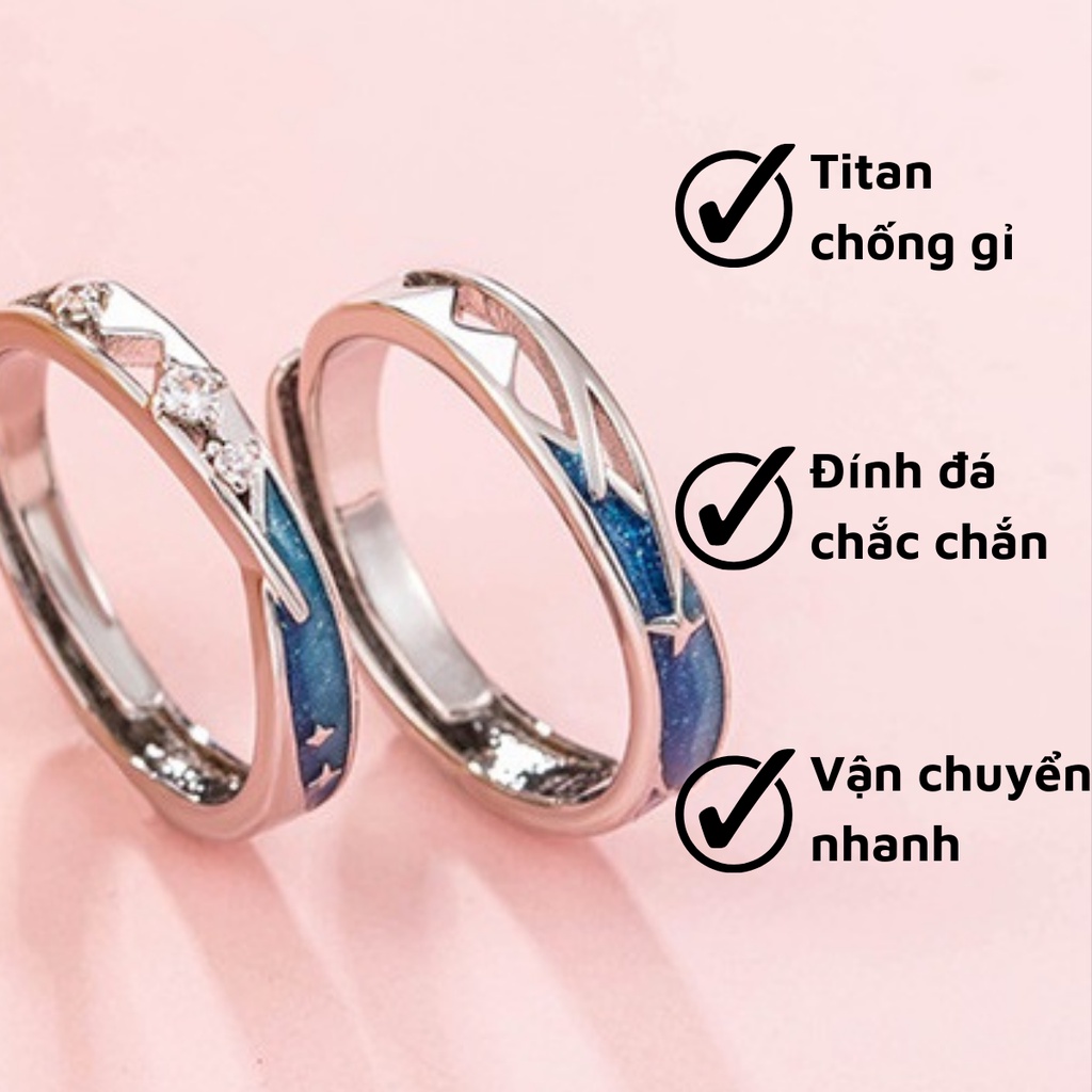 Nhẫn đôi nam nữ Đính đá Titan Cặp đôi ngôi sao vĩnh hằng Không phai màu, nhẫn cầu hôn đẹp uyên ương, Nhẫn cặp đôi Meteor