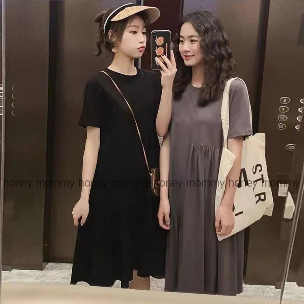 Đầm Bầu Váy Bầu Cotton Mùa Hè Thiết Kế Vạt Lệch Cá Tính Chất Thun Mát Cổ Tròn Công Sở Đi Chơi HD2682 Honey Mommy