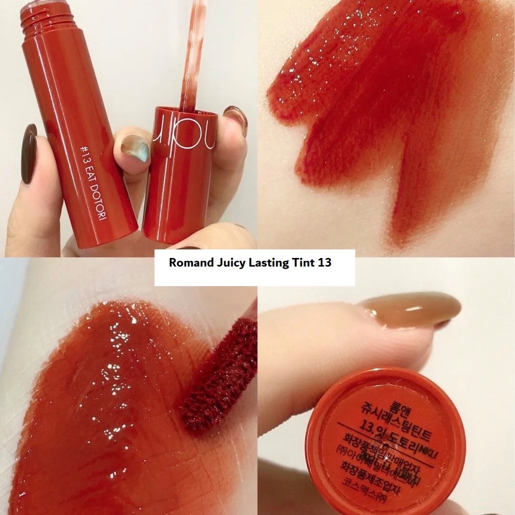 son romand bóng màu 13 đỏ nâu ánh cam (Romand Juicy Lasting Tint 13)