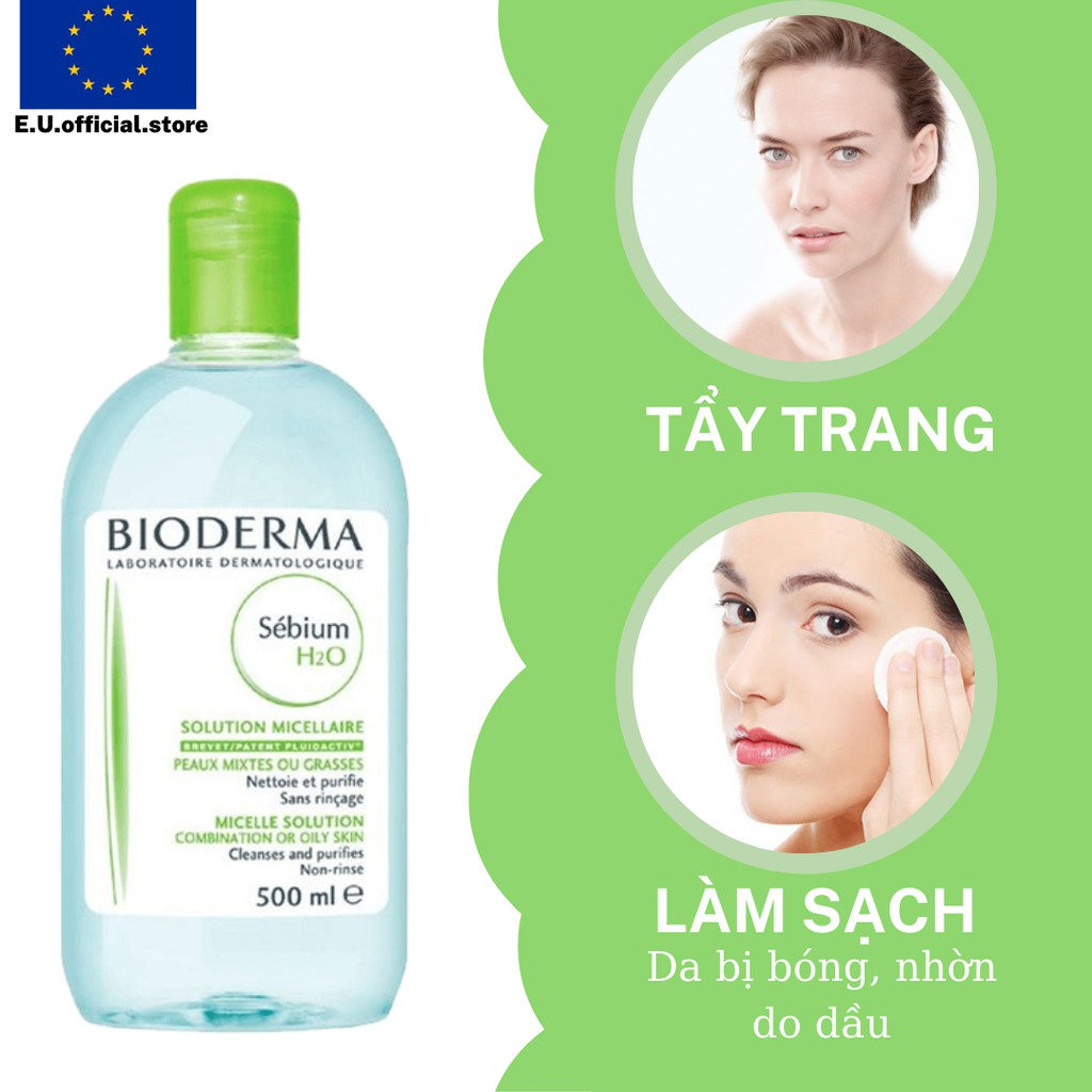 Nước tẩy trang Bioderma 500ml màu Xanh và Hồng dành cho da dầu mụn và da thường da nhạy cảm | WebRaoVat - webraovat.net.vn