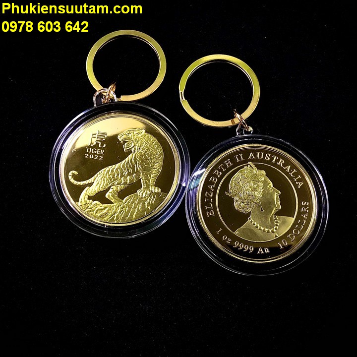 Móc Khóa Xu Úc Hình Con Cọp (Hổ) Mạ Vàng, Chất liệu Nhựa acrylic, xu Niken mạ vàng - TMT Collection - SP005414
