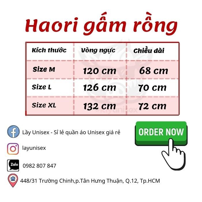 Áo Kimono Haori nam nữ Nhật Bản phối Gấm Rồng Đỏ