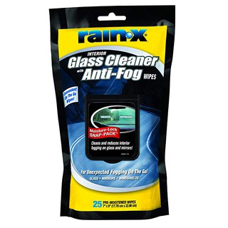 KHĂN TẨM DUNG DỊCH CHỐNG SƯƠNG MÙ, HẤP HƠI TRÊN KÍNH Ô TÔ, XE HƠI -RAIN-X GLASS CLEANER WITH ANTI-FOG WIPES 25PCS-