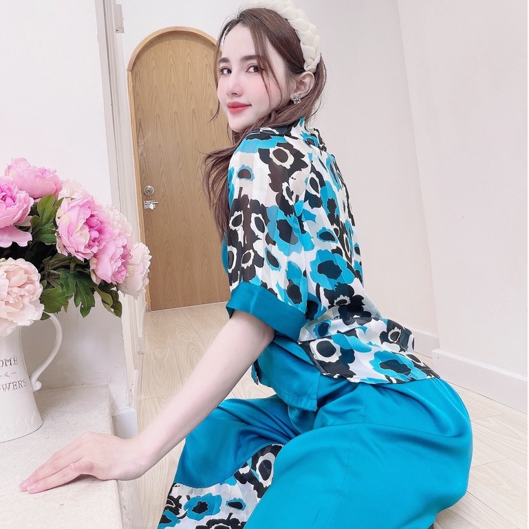 Đồ bộ pijama bigsize mặc nhà dễ thương, đồ ngủ nữ lụa dài cộc tay - yenbeauty đồ mặc nhà cao cấp