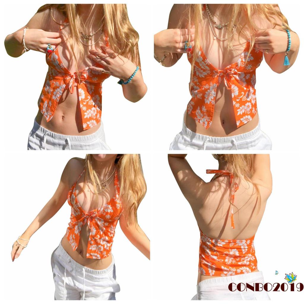 Áo Croptop Sát Nách Hoạ Tiết Hoa Thiết Kế Cổ Chữ V Quyến Rũ