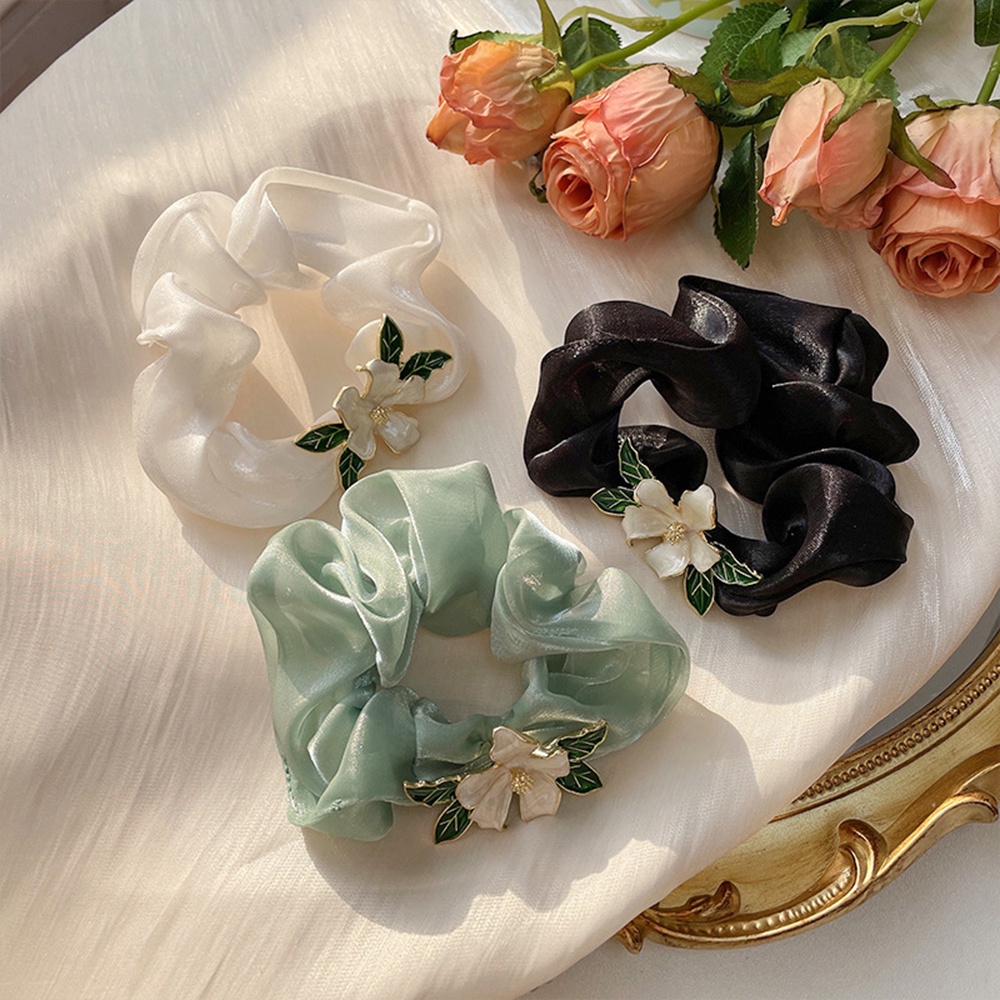 Dây Buộc Tóc Cao Su Co Giãn Thắt Nơ Hoa Đính Ngọc Trai Giả Kiểu Pháp Thanh Lịch Cho Nữ