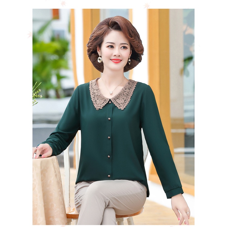 [Ảnh thật][Cao cấp]Áo voan mùa thu tay dài cổ ren 3 màu - Thời trang trung niên nữ V'vie Ladies
