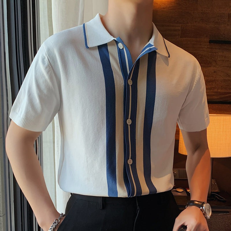 Áo Polo Nam Phối Cúc Kẻ Sọc Tay Lỡ Vải Cá Sấu Cotton Xuất Xịn, Chuẩn Form - Verano