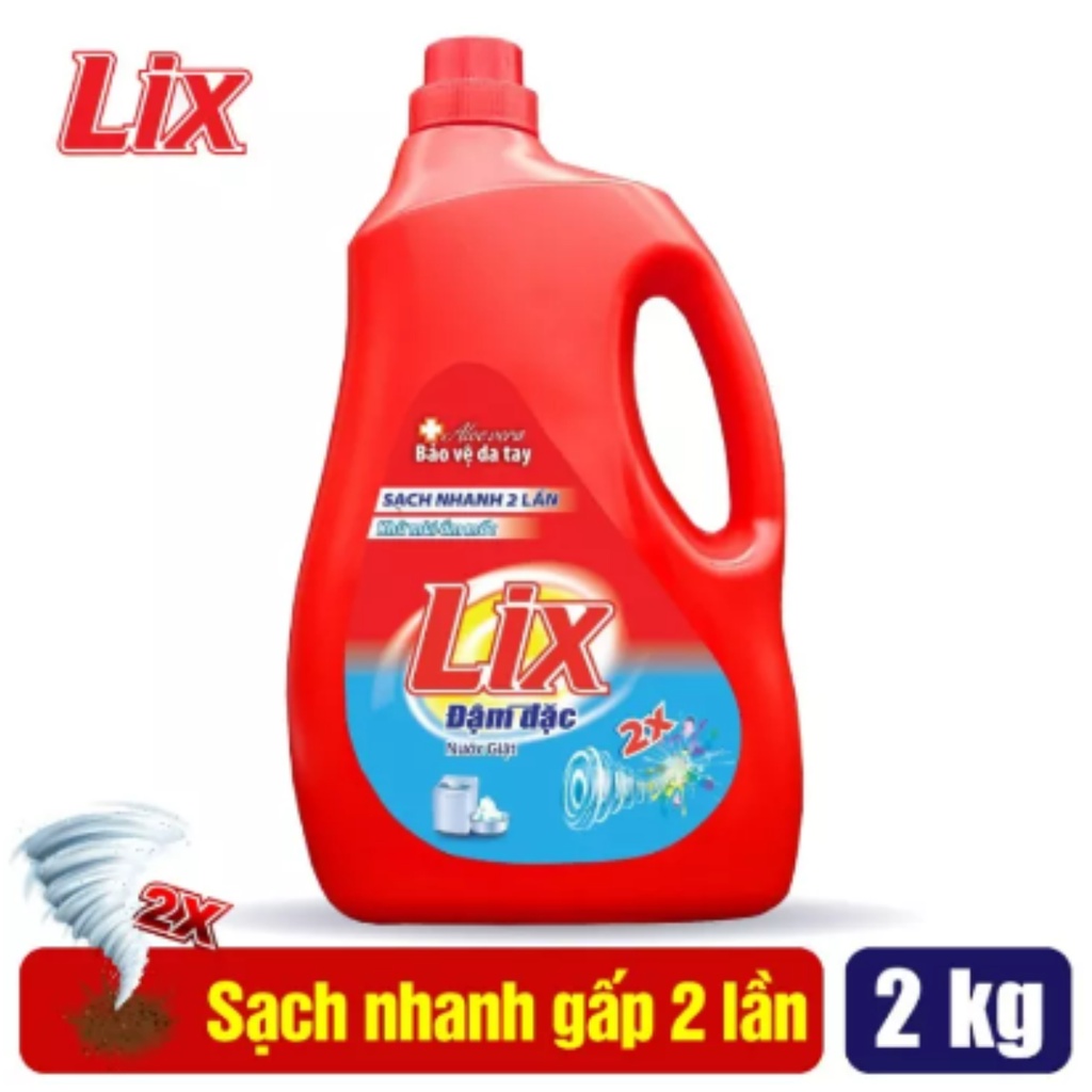 Nước giặt Lix đậm đặc hương hoa chai 2kg làm sạch cực nhanh vết bẩn NG201 tăng gấp đôi sức mạnh giặt tẩy quần áo