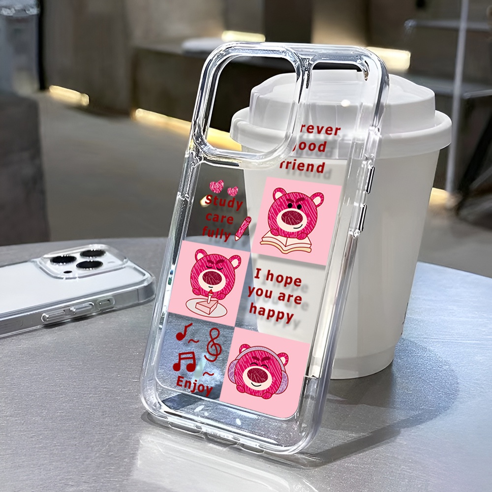 Ốp Điện Thoại Trong Suốt Hình Gấu Dâu Tây Cho iphone 14 Pro Max Plus 13 11 12 7Plus X XR XS Max 7 8 SE 2020