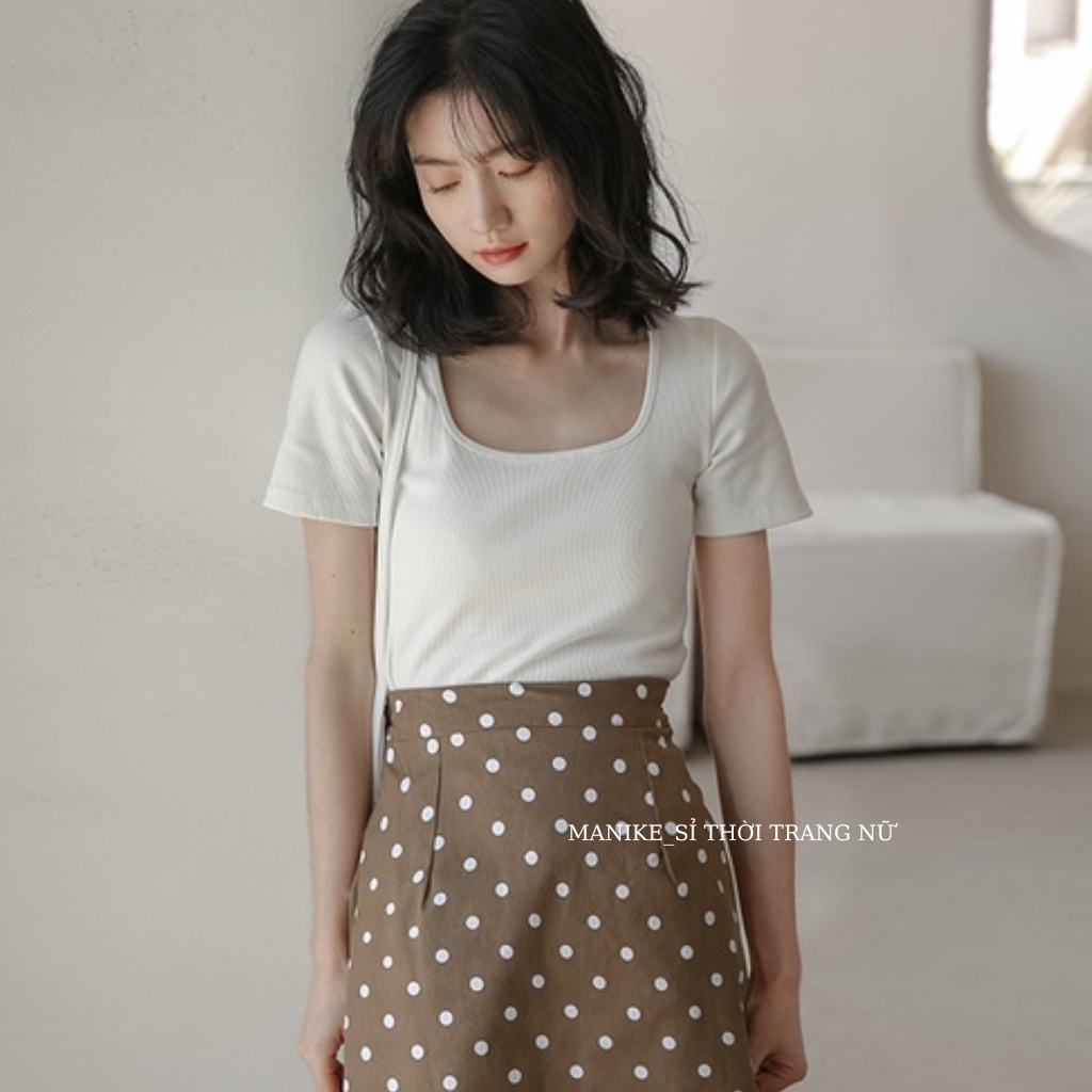 Áo Phông Nữ Cộc tay Cổ Tròn Ôm Body,Áo Thun Tay Ngắn Bigsize Manike Phong Cach Hàn Quốc