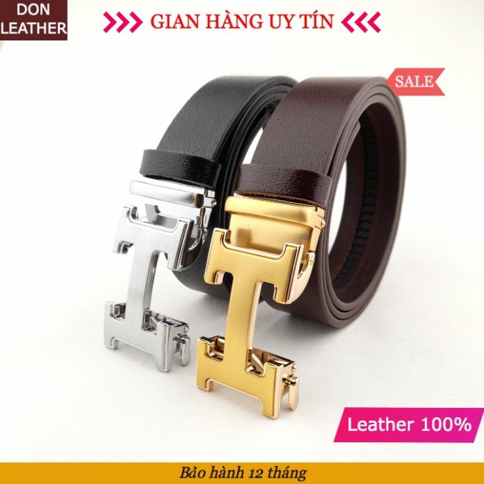 Thắt Lưng Nam Da Bò Thật 100% Kiểu Chữ H (Vàng & Bạc) Khóa Kẹp Rút Chống Trượt Cao Cấp 🎁