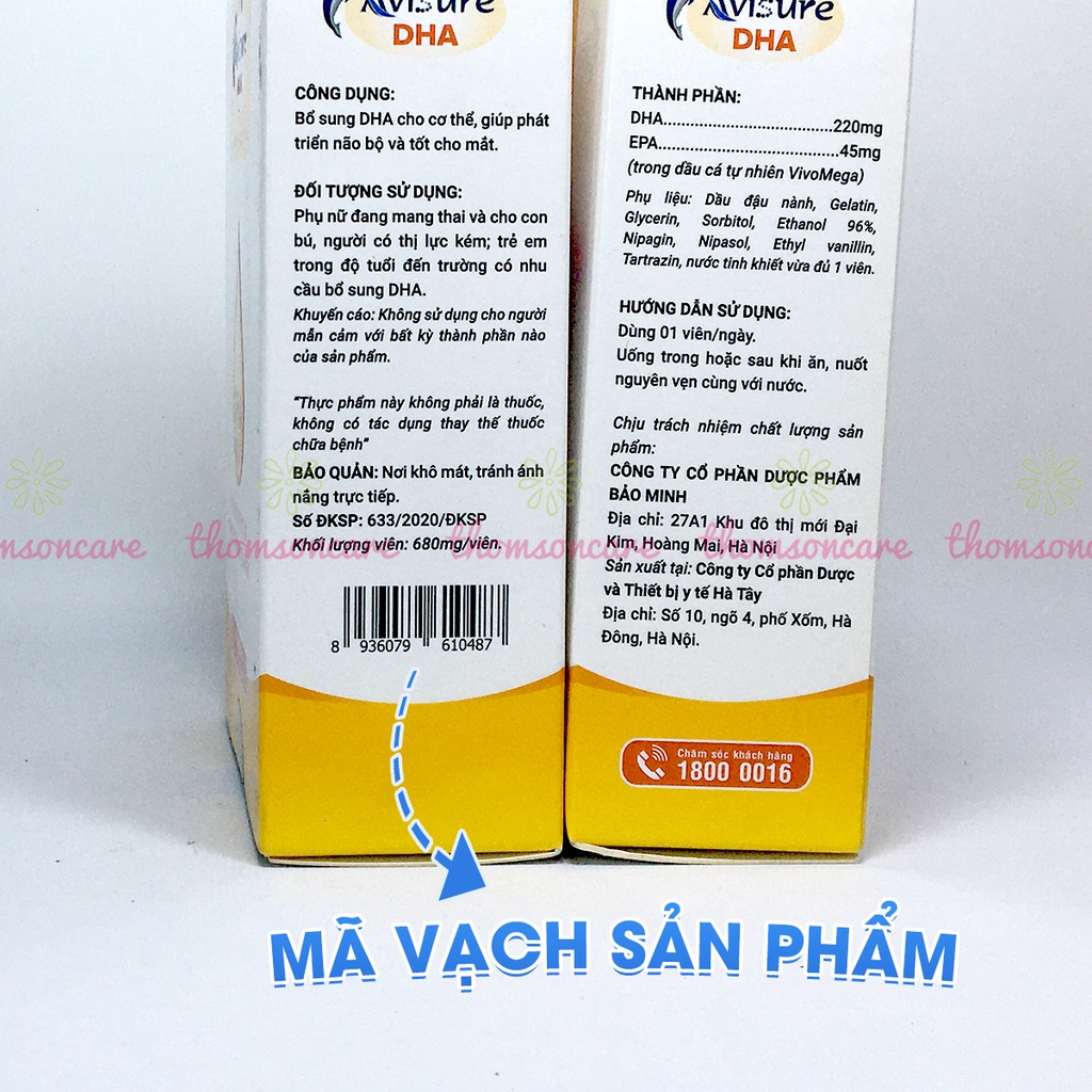 Bổ sung DHA cho mẹ bầu, bổ mắt, tốt cho não bộ từ dầu cá tự nhiên Avisure DHA Hộp 40 viên cho phụ nữ mang thai