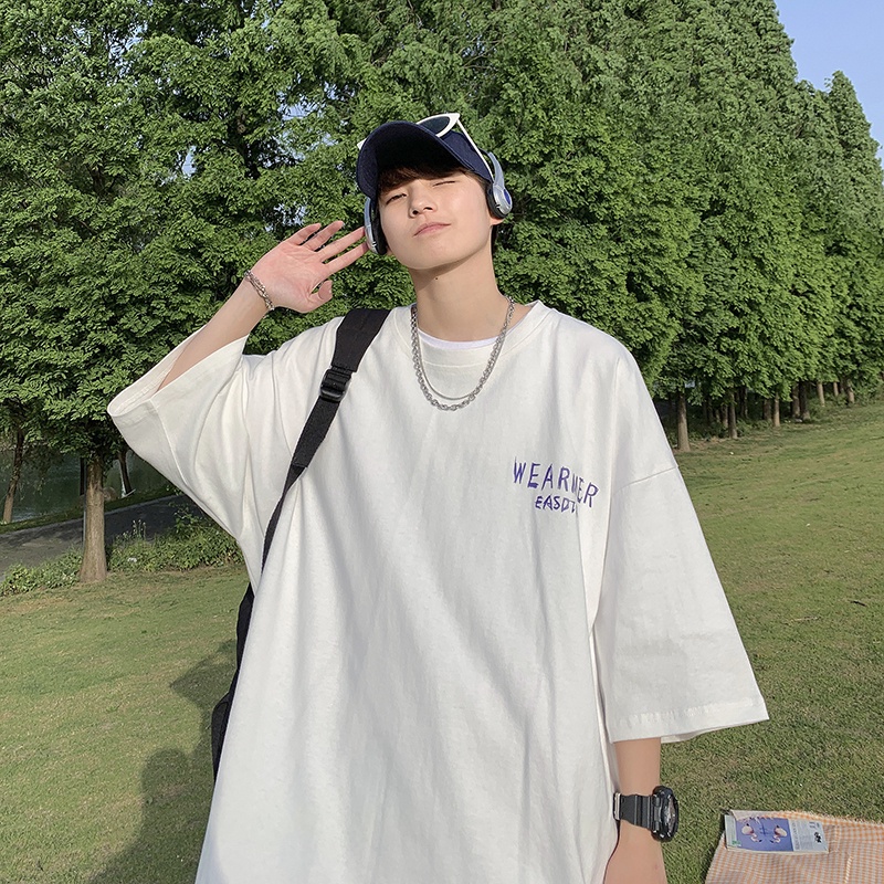 Áo thun tay ngắn cổ tròn dáng rộng in họa tiết graffiti phong cách Hàn Quốc thời trang cho nam size m-5xl