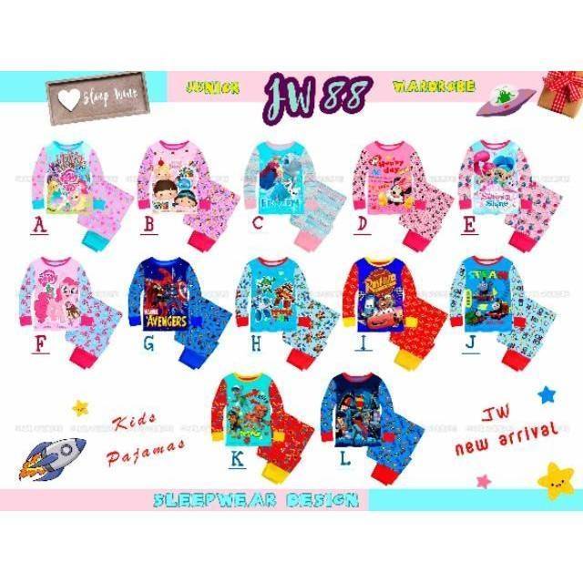 Đồ Ngủ Trẻ Em Nhập Khẩu In Hình Kỳ Lân Pony Tsum Minnie Poly Thomas Patrol Superman JW-88