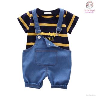 Set áo sơ mi denim ngắn tay + Quần yếm cho bé trai