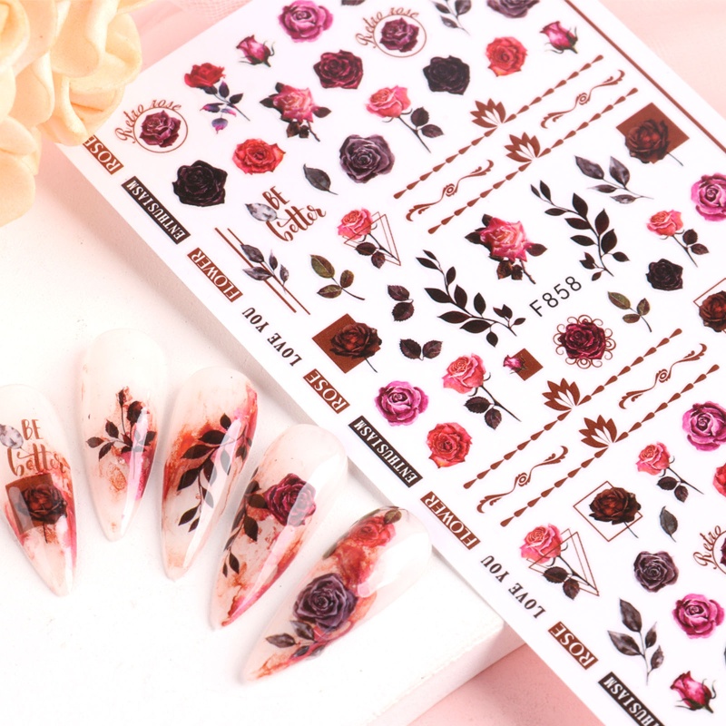Set 6 / 10 Tấm Hình Dán Hoa Hồng Trang Trí Móng Tay Nghệ Thuật