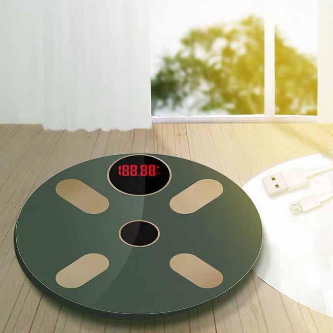 Cân Điện Tử Cân Sức Khỏe Kết Nối Bluetooth Phân tích số đo cơ thể Kiểm Soát Ăn Uống, Hoạt Động cơ thể - Cân Tròn 4 Chấm