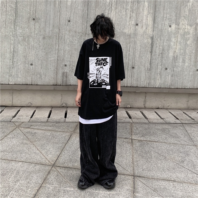 Áo thun nam form rộng tay lỡ Yinxx, áo phông unisex oversize màu đen ATL267