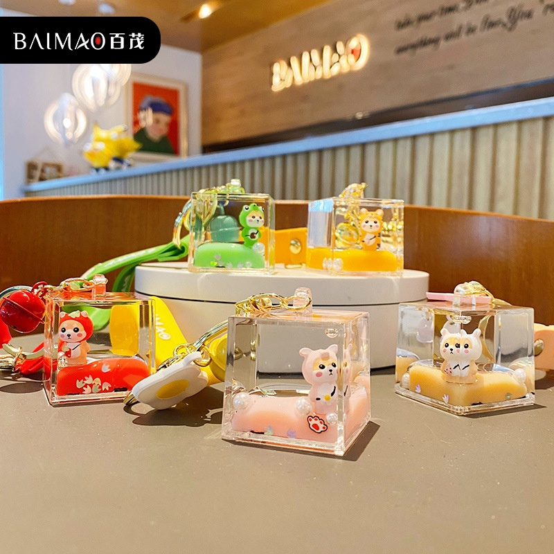 Móc Khóa cute hình vuông pha lê nhân vật hoạt hình đáng yêu, móc chìa khóa, móc túi sách thời trang