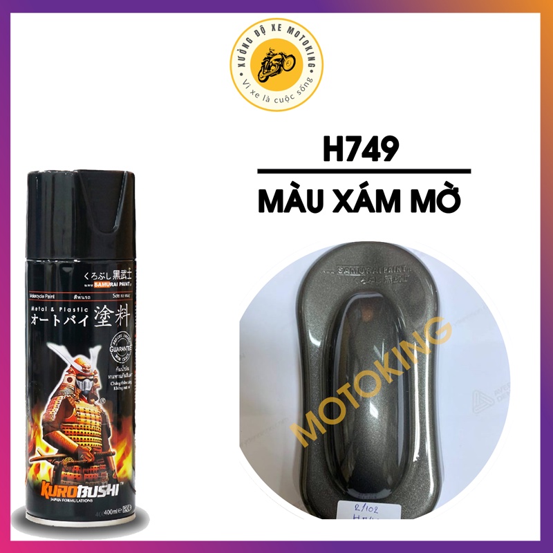 Sơn Samurai màu xám mờ H749 - chai sơn xịt chuyên dụng dành cho sơn xe máy ô tô